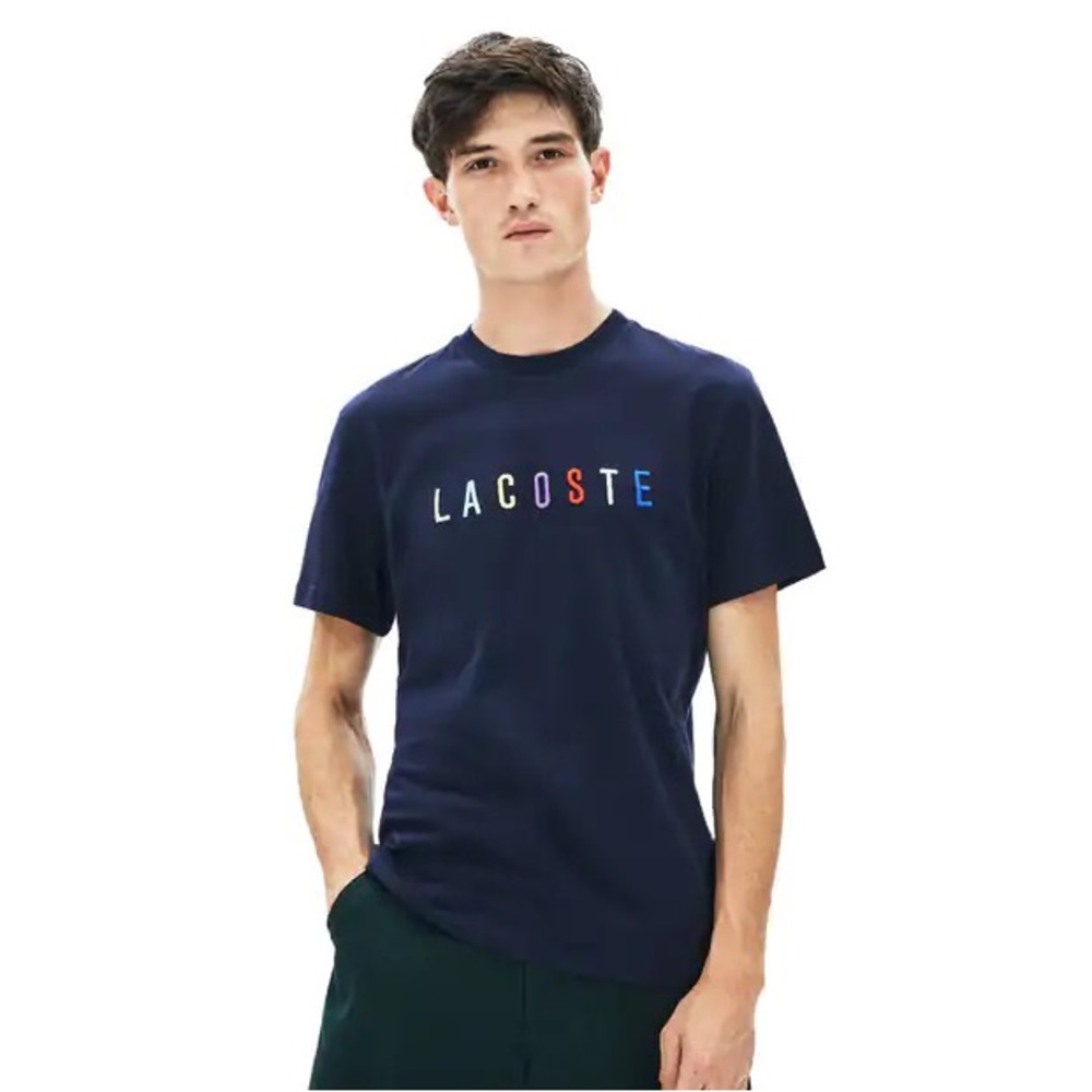 Lacoste 90s Logomania Tee logo rainbow embroidered
